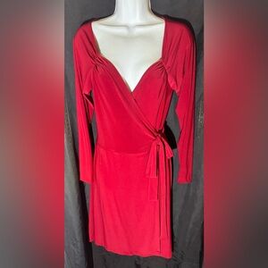 Flirty red wrap dress.